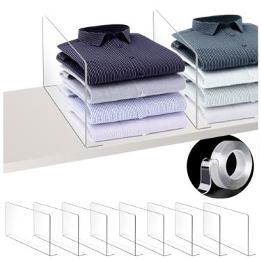 Imagem de mioule Pacote com 8 divisórias de prateleira de acrílico transparente, organizador de bolsa vertical para armário, perfeito para suéter, camisas, bolsas de mão no quarto e na cozinha, estante de