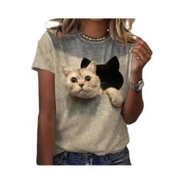 Imagem de Camiseta Feminina Plus Size com Estampa 3D de Gato Kawaii - Estilo Har