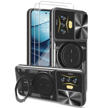 Imagem de ZMONE Capa de celular para Xiaomi Redmi K50 Gaming Case com protetor de tela de vidro [2 unidades] Capa protetora resistente de nível militar de camada dupla à prova de choque com suporte magnético - preta