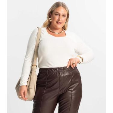 Imagem de Blusa Plus Size Em Ribana Canelada Secret Glam Bege, Plus G4, Bege