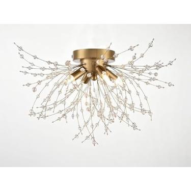 Imagem de Luminária de teto moderna de cristal pequeno, lustre de fogo de artifício Sputnik de cristal dourado de 4 luzes, luminárias de teto de montagem semi-embutida para quarto, cozinha, corredor, entrada e