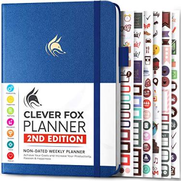 Imagem de Clever Fox Planner 2ª edição – Planejador de objetivos semanal e mensal colorido, organizador de gerenciamento de tempo e produtividade, sem data, A5 (azul místico)