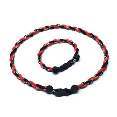 Imagem de CEBUY Colar Esportivo De Beisebol Titânio Com 2 Cordas Trançadas Tornado 18" E Pulseira 7" (Preto/Vermelho)