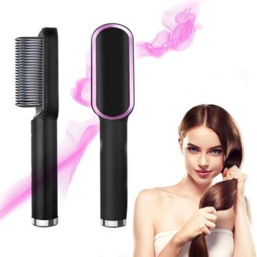 Imagem de Escova de alisamento de cabelo profissional 2 em 1, penteadeira de cer