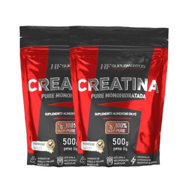 Imagem de 2x creatina monohidratada 100% pura refil 500g hf suplementos