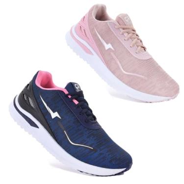 Imagem de Kit 2 Pares Tenis Cronos Academia Caminhada Masculino Feminino Dia a Dia Confortável Leve (Rosa Branco/Marinho Rosa, BR, Adulto, Numérico, 37)