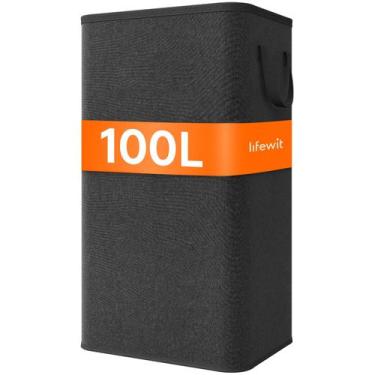 Imagem de Cesto de roupa suja Lifewit 100L, grande, alto, com alças, preto