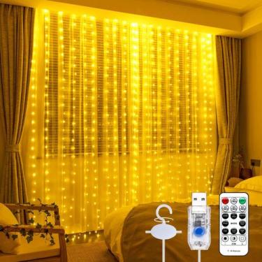 Imagem de Luz de cortina SINAMER 300LED 3m x 3m branca quente para quarto