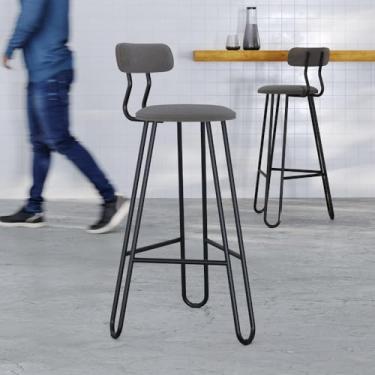 Imagem de Conjunto 2 Banquetas Altas com Encosto Ginger Fendi Cinza City - Estr.preta