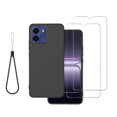 Imagem de DAMONDY Capa para celular BLU G35 com pacote com 2 protetores de tela, capa à prova de choque com cordão de silicone de borracha TPU macia capas protetoras finas para BLU G35 - preta