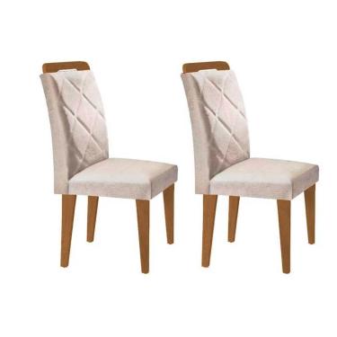 Imagem de Kit 2 Cadeiras Sala Jantar Melissa 2 Un Madeira Capuccino/Suede Creme - Rufato