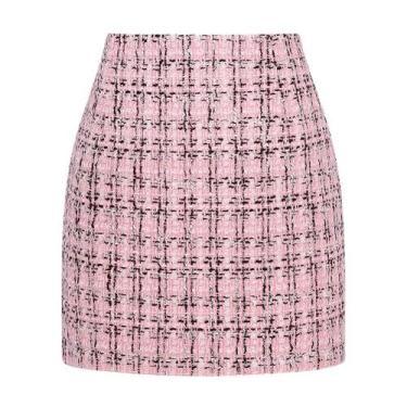 Imagem de Saia Kinghua Tweed Xadrez Mini Outono Inverno de Cintura Alta XS