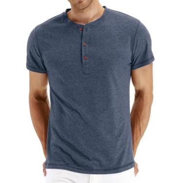 Imagem de Camiseta PEGENO Fashion Casual Henley de algodão de manga curta