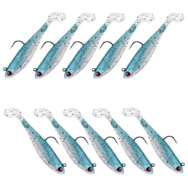 Imagem de Balifly Iscas de pesca de plástico macio com cauda de remo iscas de natação para robalo tipo de peixe e truta para isca de pesca de água salgada e de água doce, 10 peças FS/RE-13 (verde, 13 g)