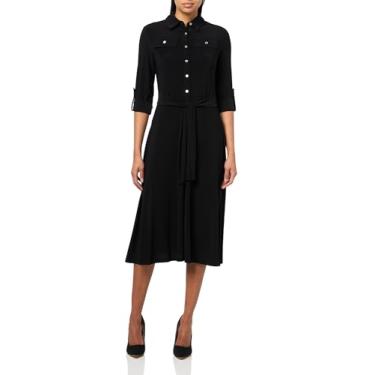 Imagem de Tommy Hilfiger Vestido feminino de jérsei liso com gola rolê e mangas, Preto, 42