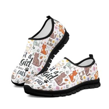 Imagem de xixirimido Tênis feminino sem cadarço, casual, cano baixo, antiderrapante, confortável, respirável para caminhada, tênis, Gato fofo de desenho animado, 37