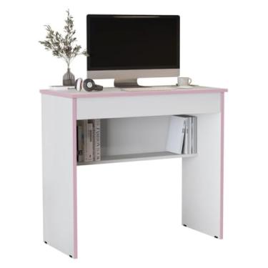 Imagem de Mesa Gamer Escrivaninha Com Gaveta Estudos Computador Escritório Office(Branco/Rosa)
