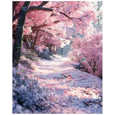 Imagem de Kit de pintura por números Nature Pathway para adultos – Pintura de túnel de árvore de cerejeira DIY em tela 40,6 x 50,8 cm, conjunto de tinta acrílica, adequado para iniciantes, arte floral para