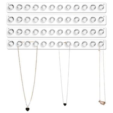 Imagem de AojSup Pacote com 4 suportes de colar de acrílico, suporte de parede para colar, organizador de joias em forma de diamante com 12 ganchos para colares, pulseiras, correntes - Rack de exibição de