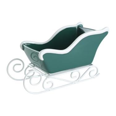 Imagem de shamjina Enfeite de mesa de trenó de Natal, tigela de doces, peça central, servidor, cesta de armazenamento, caixa em forma de trenó para casa, Natal, fazenda, Verde