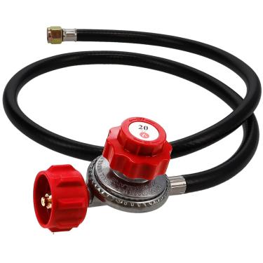 Imagem de Gas One Regulador ajustável de propano de alta pressão de 1,2 m a 20 PSI com mangueira vermelha tipo QCC-1 - Funciona com tanques de propano dos EUA mais recentes, 4FT 0-20 PSI