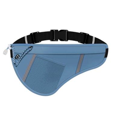 Imagem de JEVRKAPZ Cinto de corrida fino, leve para celular com faixa refletiva, pochete de corrida, à prova de suor com conector de fone de ouvido, bolsos separados para exercícios, Azul, Gsp8807