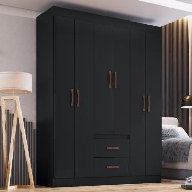 Imagem de Guarda Roupa Solteiro 6 Portas 2 Gavetas Montevideu Doripel - Preto