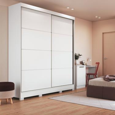 Imagem de Guarda Roupa Casal 2 Portas de Correr com Pés em MDF Pontal Móveis Castro - Branco Line