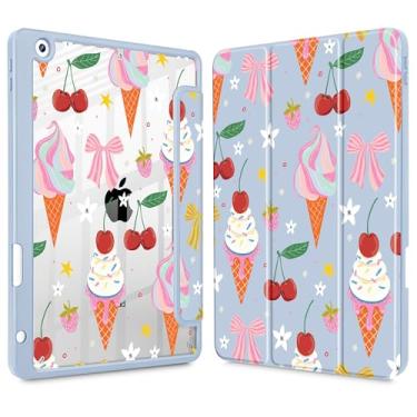 Imagem de Lepeoac Capa para iPad 9ª geração com suporte para lápis, iPad 8ª/7ª geração de 10,2 polegadas, [suporte embutido para lápis] Suporte de três dobras para despertar/hibernar, capa traseira transparente