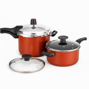 Imagem de Kit de Panela de Pressão Antiaderente Jogo com Duas Panelas de Pressao 3 Litros + 4,5l Multifuncional Com tampa de Vidro Cozzilar (Vermelho)