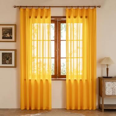 Imagem de Cortinas douradas plissadas transparentes de 227 cm de comprimento, painéis de cortina com filtragem de luz, ramo de árvore, texturizadas, leves, plissadas, com ganchos ajustáveis para quarto, dourado