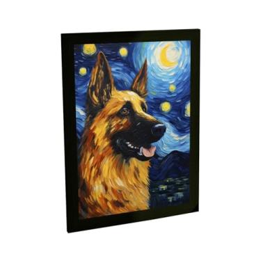 Imagem de Quadro Decorativo Cachorro Cão Na Noite Estrelada De Van Gogh Pastor Alemão Decoração Poster Quarto Sala
