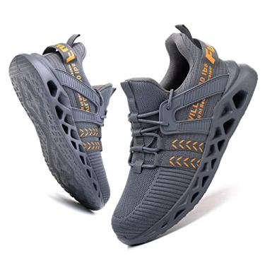 Imagem de Furuian Tênis de bico de aço para homens e mulheres, leve, confortável, à prova de perfuração, sem cadarço, indestrutível, para trabalho, P Cinza, 12.5 Women/11 Men