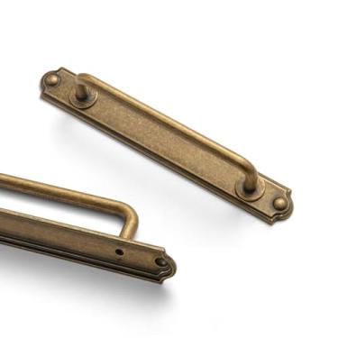 Imagem de Goo-Ki Puxadores de gaveta de armário de latão antigo c-Cc de 12,8 cm (128 mm com placa traseira/espaçador de ferragens de cozinha de liga de zinco - pacote com 2 puxadores de barra de latão retrô de