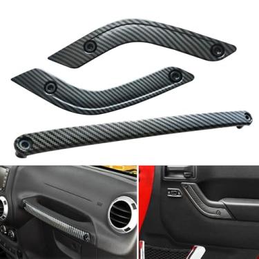 Imagem de Tampa de inserção de maçaneta de porta interna e tampa de acabamento de barra de apoio Copilot para Wrangler JK JKU 2011-2017 fibra de carbono preta com parafuso
