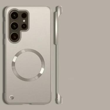 Imagem de Capa magnética metálica sem moldura para Samsung Galaxy S25 S24 S23 S22 Ultra Plus com carregamento sem fio e capa rígida ultrafina (para Samsung S25Ultra/CINZA)