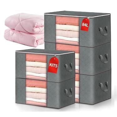 Imagem de Kit 5 Sacos Organizador Multiuso Anti Mofo Dobrável Edredom Cobertores Roupas de Banho Cama Travesseiros