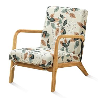 Imagem de SONNACH Capa de cadeira moderna de meados do século, capas de cadeira com detalhes elásticos com braços, capas de poltrona de leitura impressas laváveis para sala de estar (folha marrom)