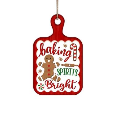 Imagem de Bolisom Placa de corte brilhante para a porta da frente com espíritos de Natal, pão de gengibre, cabide de madeira, padaria, casa, cozinha, decoração de casa, guirlanda de madeira de inverno