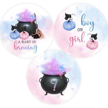 Imagem de 60 peças de adesivos de Halloween A Baby is Brewing, adesivos de chá de bebê de bruxa, azul e rosa, aquarela de abóbora para meninos ou meninas para lembrancinhas de festa de Halloween