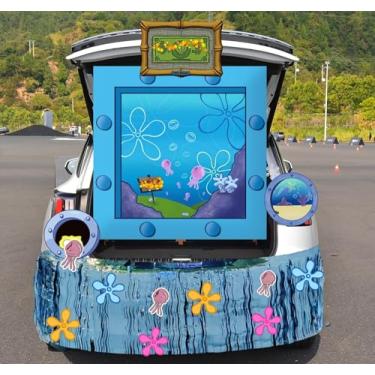 Imagem de Mala ou petisco de Halloween, kit de decoração de carro de Halloween, decoração de caminhão ou petisco de desenho animado para SUV e caminhão carro, para decoração de porta de garagem, suprimentos de