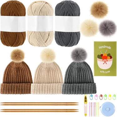 Imagem de Maasechs Kit completo de tricô para iniciantes e adultos, kits de tricô para aprender a tricotar com fios, agulhas de bambu, pompom, instruções passo a passo, acessórios de malha para presentes