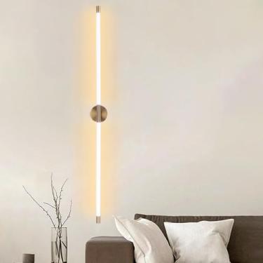 Imagem de Lâmpadas de parede internas LED design moderno lâmpada de parede de alumínio lâmpada de escada metal preto iluminação de parede longa para sala de estar quarto cabeceira escritório (luz neutra preta