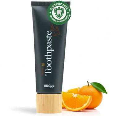 Imagem de Nudge Pasta de dente 10% nano-hidroxiapatita, Remin+ fórmula com vitamina E, sem flúor, sem SLS, ajuda a rememeralizar o esmalte, auxilia no alívio da boca seca e dentes sensíveis, laranja, 118 ml