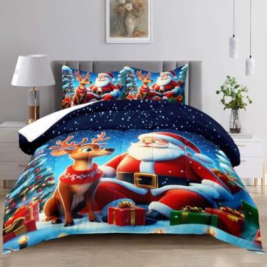 Imagem de Raphus cucullatus Jogo de cama de Natal, Queen, conjunto de edredom de Natal, decoração de Papai Noel, edredom de inverno, conjunto de edredom de Papai Noel, conjunto de colcha de floco de neve, linda