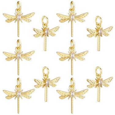 Imagem de Beebeecraft 1 caixa, 10 peças, pingentes de libélula, banhado a ouro 18K, latão zircônia cúbica, inseto voador com anel de salto para fazer joias, colar, pulseira, brinco, artesanato DIY