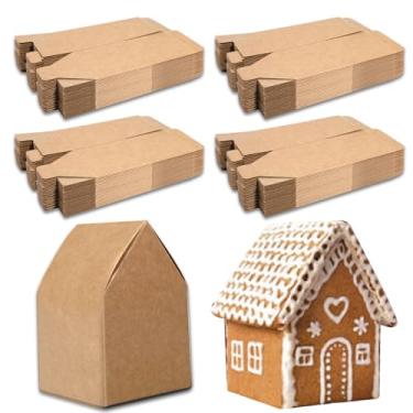 Imagem de Conjunto de 120 casas de pão de gengibre de Natal, caixas de lembrancinhas em forma de casa, faça você mesmo, caixa de papelão, artesanato de Natal, caixas de presente de Natal para decoração de festa