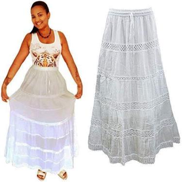 Imagem de Saia Longa Branca de Algodão Forrada - Loja da Índia