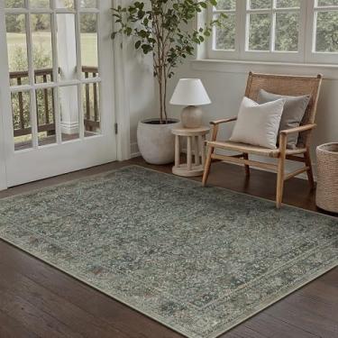 Imagem de PureCozy Tapete de área, 10 x 15 cm, cinza, lavável, vintage, antiderrapante, para uso interno, cozinha, retro, tradicional, cinza, tapete pequeno para banheiro, quarto, sala de jantar, sala de estar