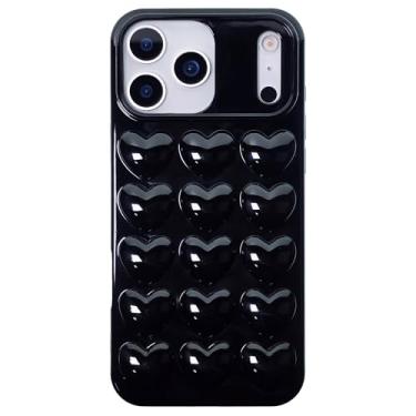 Imagem de DMaos Compatível com iPhone 17 Pro Max Capa para mulheres, 3D Pop Bubble Heart Kawaii Gel Cover Cute Girly para iPhone17 Pro Max 6,9 polegadas - Preto